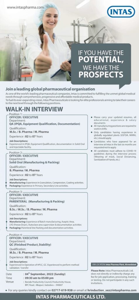 Intas Pharmaceuticals Ltd Walk-In