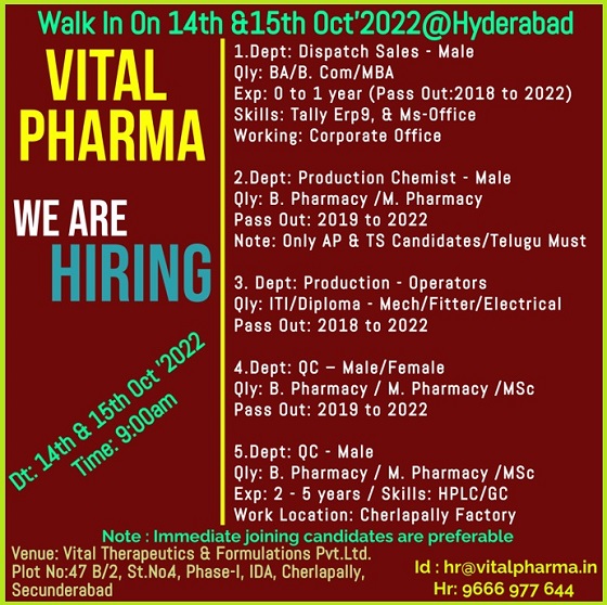Weekly Pharma Walk-in-interview