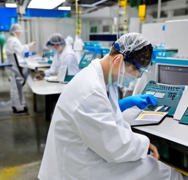 a person, who is doing in-process checks during manufacturing of tablets