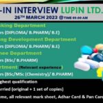 Lupin Limited- Walk-In drive for Production/ Packing/ QA/ QC/ PDL/ Packaging/ Technical Trainee On 26th Mar’ 2023