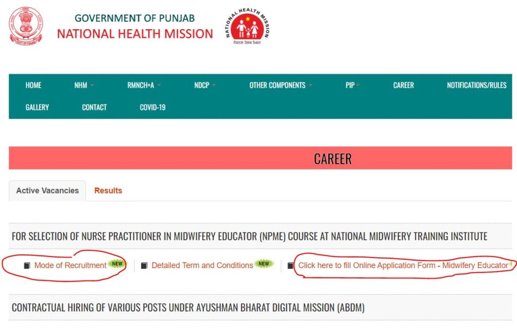 NHM Punjab applicatio form