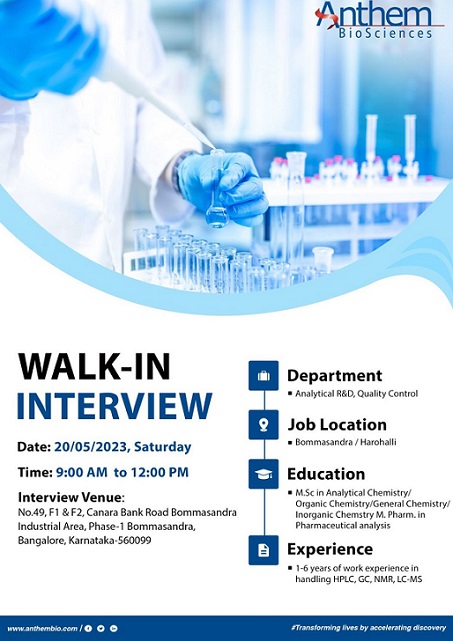 Anthem Biosciences | Walk-In Interview for QC / AR&D On 20th May 2023
