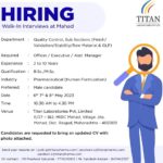 Titan Laboratories; Walk-In Interviews for Quality Control On 6th to 8th May’ 2023