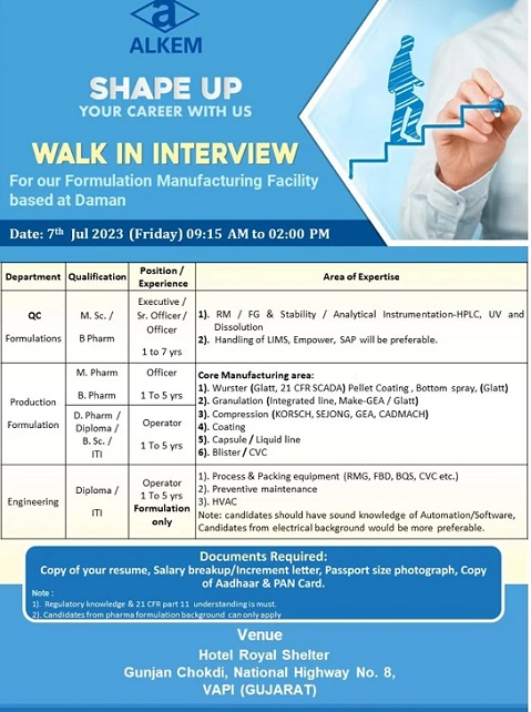 Alkem Laboratories Ltd-Walk-In Interviews On 7th July 2023