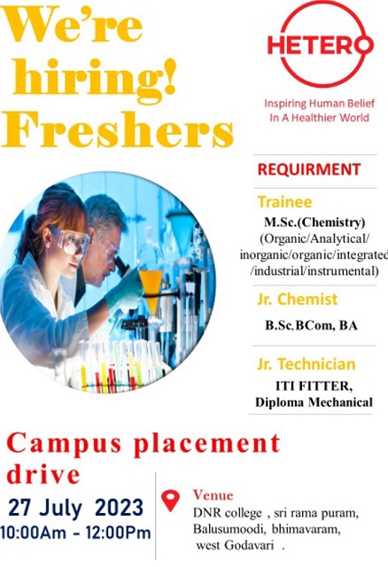 Hetero Labs Limited-Campus Placement Drive for Freshers in On 27th July 2023