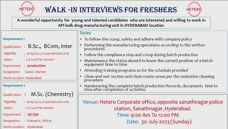 Hetero Labs Limited-Walk-In Interviews On 30th July 2023