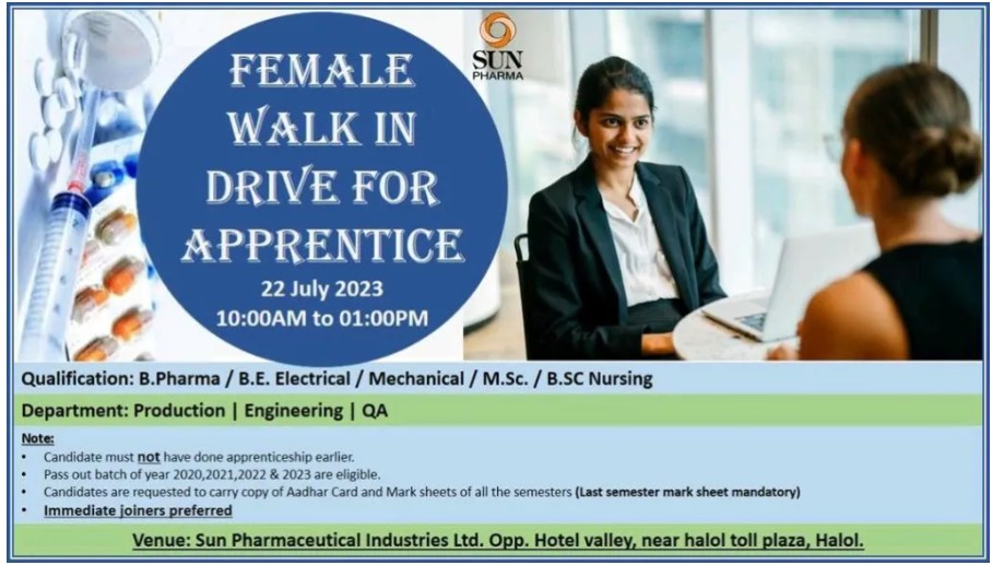 Sun Pharmaceuticals – Walk-In Interviews for FRESHERS on 22nd July’ 2023