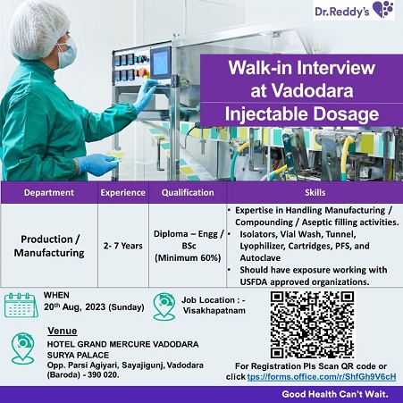 Dr. Reddy’s Laboratories Ltd.-Walk-In Interviews On 20th August 2023