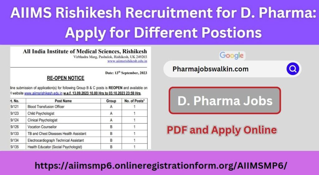 AIIMS Rishikesh Recruitment for D. Pharma