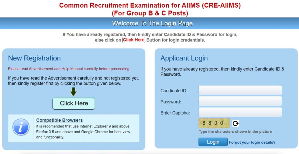 Applying Process for CRE AIIMS Recruitment