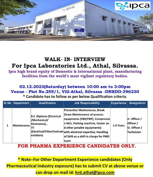 Ipca Laboratories Ltd Walk-In Interviews