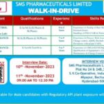 SMS Pharmaceuticals Ltd- Walk-Ins On 10th & 11th Nov’ 2023