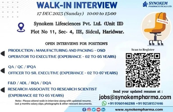 Synokem Pharmaceuticals Walk-In Interview