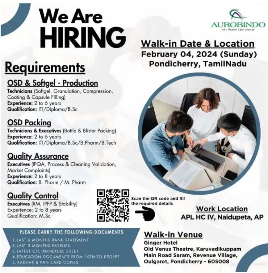 Aurobindo Pharma Walk-In Interviews On 04 February 2024 » PharmaJobs