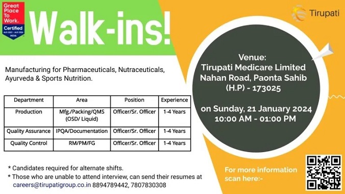 Tirupati Medicare Walk-In Interview