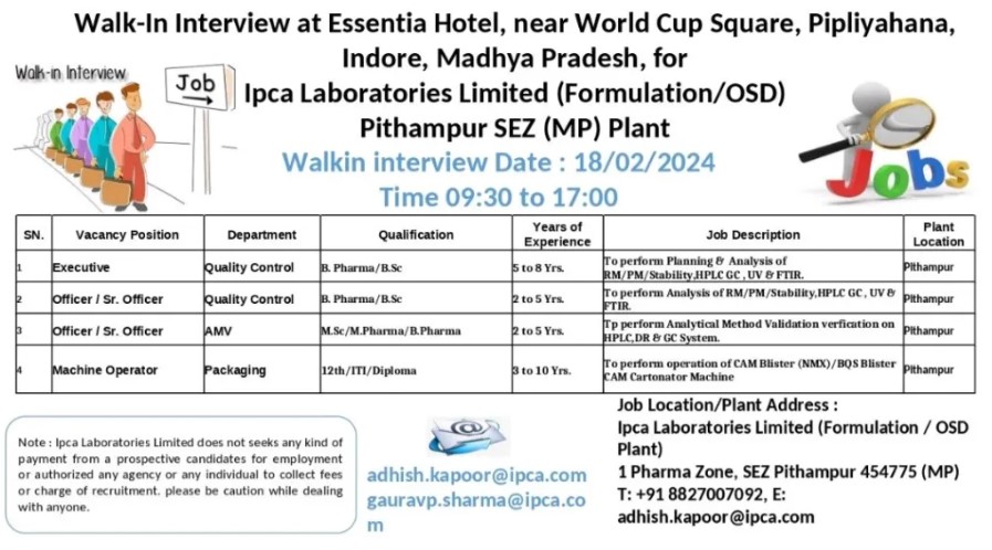 IPCA Laboratories Walk-In Interview
