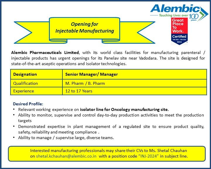Alembic Pharmaceuticals Hiring