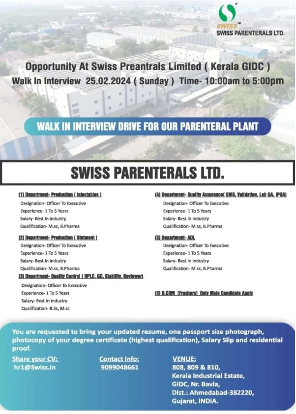 Swiss Parenterals Ltd Walk-in