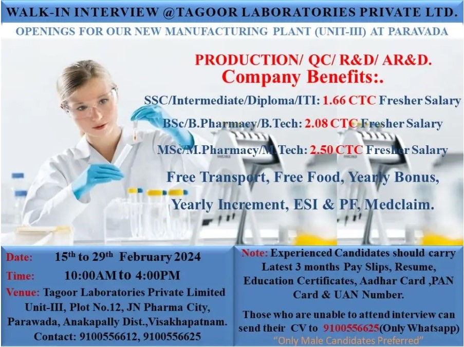 Tagoor Laboratories Walk-In Interview