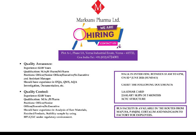 Marksans Pharma Walk-In Interview For Production/ Packing/ Warehouse ...