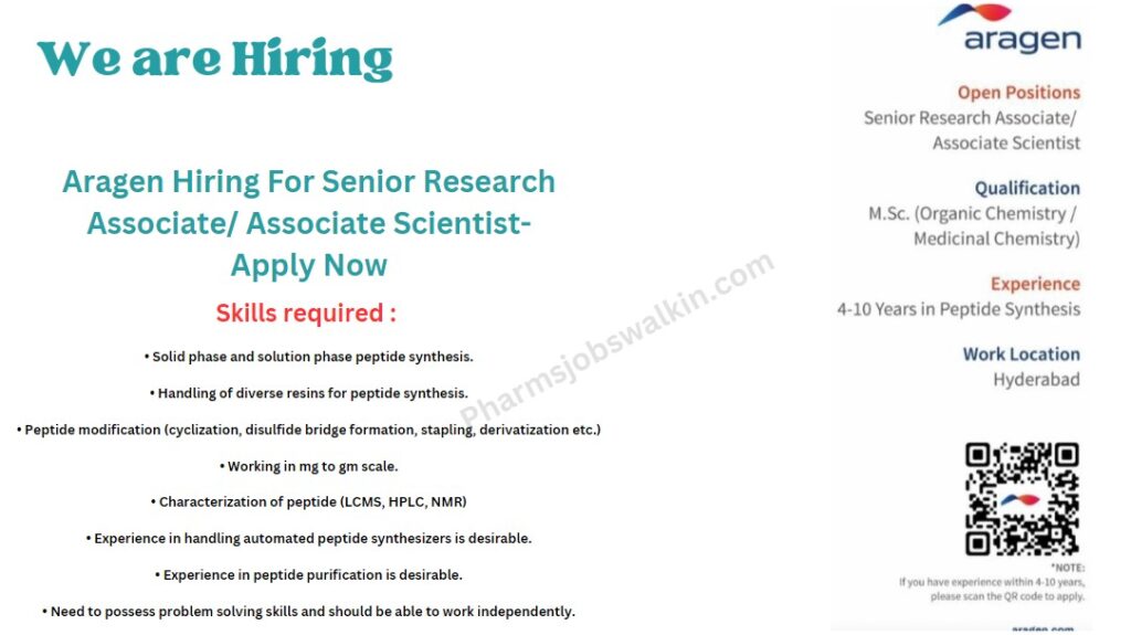Aragen Hiring For Senior Research Associate/ Associate Scientist- Apply Now
