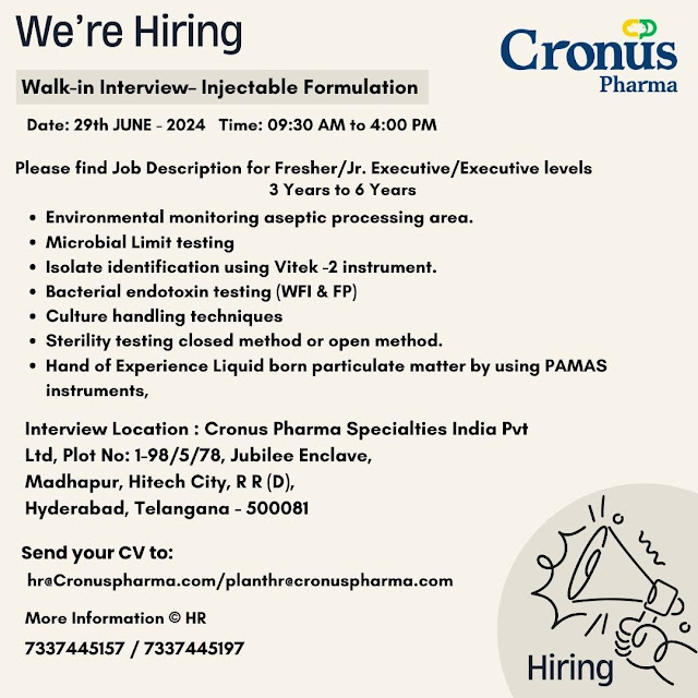 Job Opportunity at Cronus Pharma