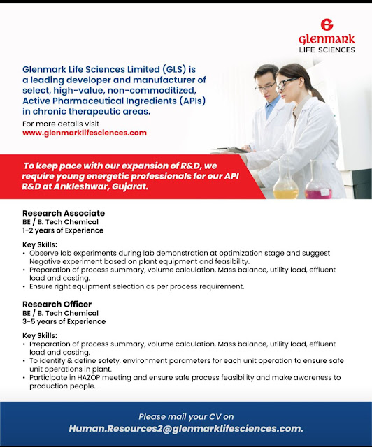 Glenmark Pharmaceuticals Hiring Interview For For BE/ B Tech Chemical ...