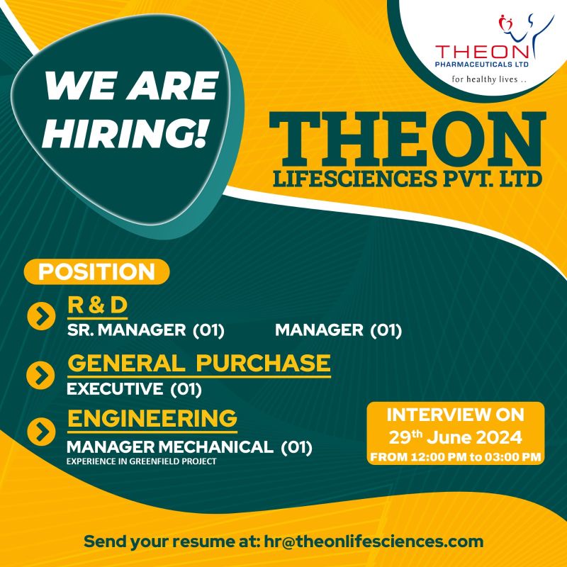 Theon Pharma Jobs Interview on 29th June 2024