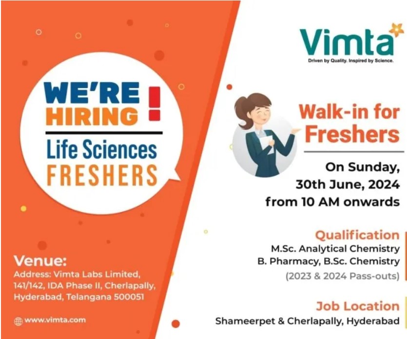Vimta Labs Walk-in Jobs for Trainee on 30 June 2024