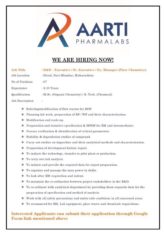 Jobs at Aarti Pharmalabs